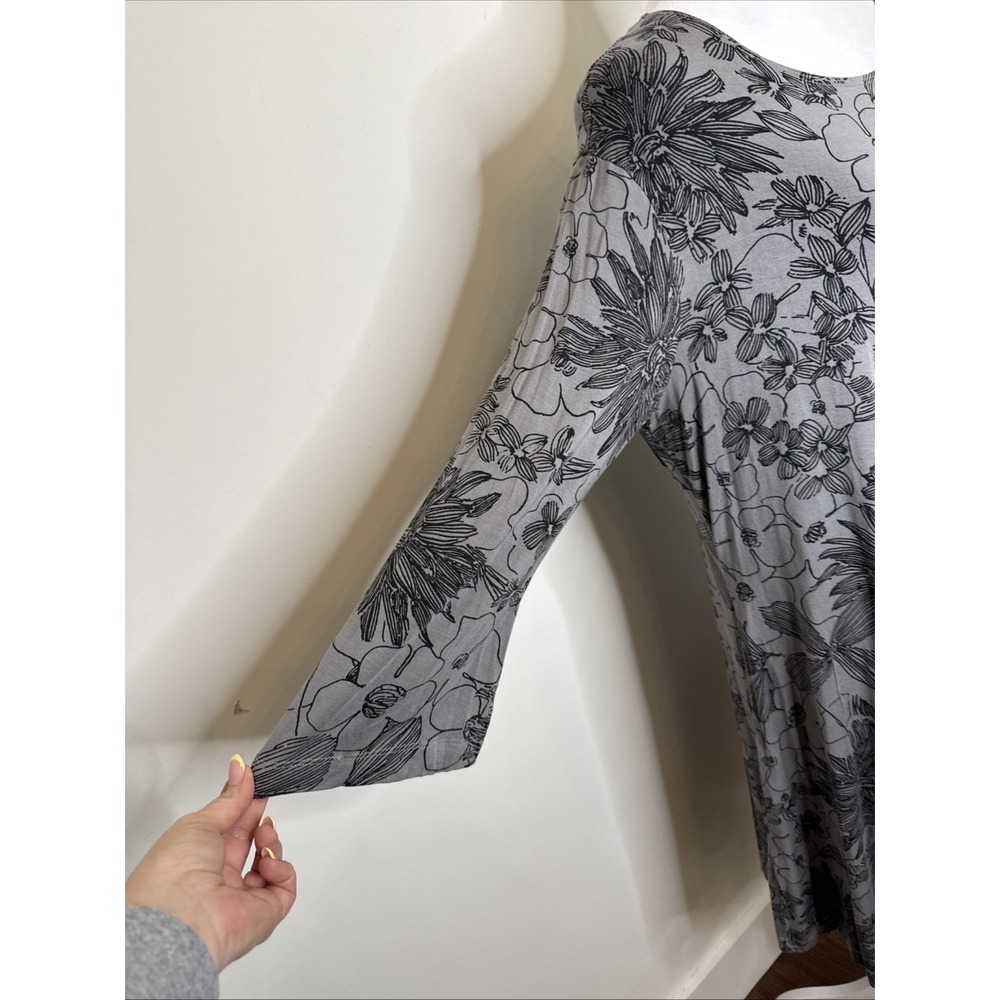 Bryn Walker Floral Viscose Dress XL Gray Stretch Round Neck 3/4 Sleeve Artsy Lux - Picture 3 of 7